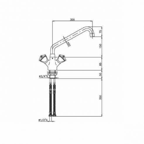 Grifo industrial monobloc Edenox GB-30 E 2 aguas 2 pomos triangulares-Z0091316304