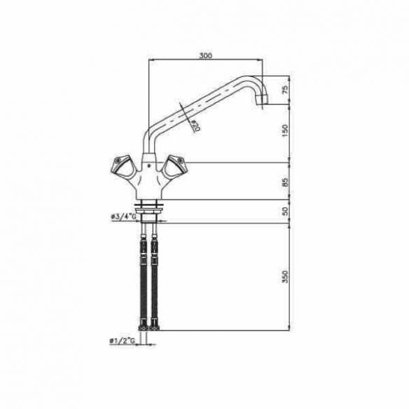 Grifo industrial monobloc Edenox GB-30 E 2 aguas 2 pomos triangulares-Z0091316304