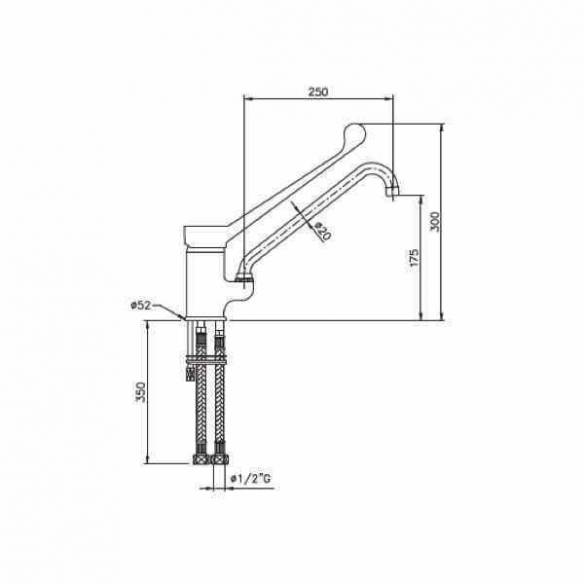 Grifo monomando industrial Edenox GM-PL-25 E 2 aguas palanca larga-Z00919011242