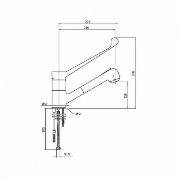 Grifo monomando extraíble Edenox GM2DEX E 2 aguas palanca larga-Z00919033604