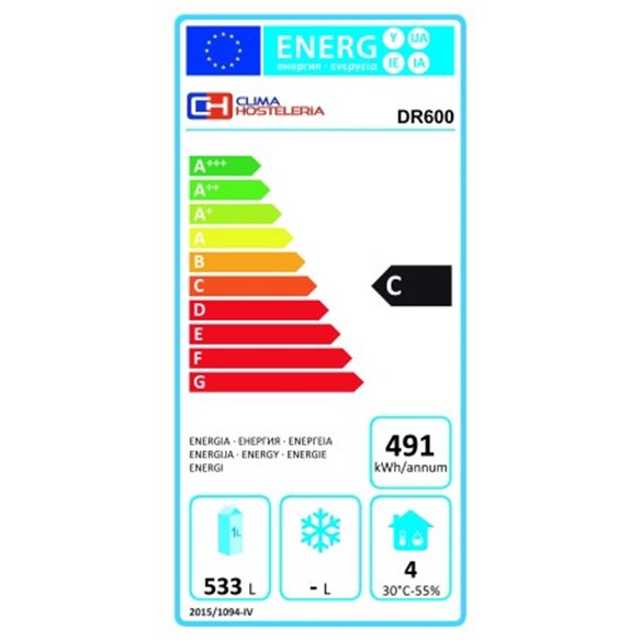 Clima Hosteleria- Armario Expositor Refrigerado GN2/1 Puerta de Vidrio 600 litros DR600G