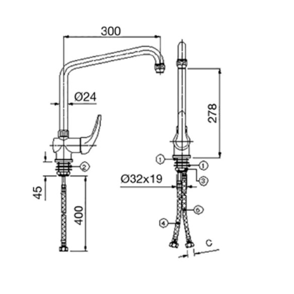 Grifo profesional hostelería mezclador monomando corto, caño alto en U-Z001R0020238