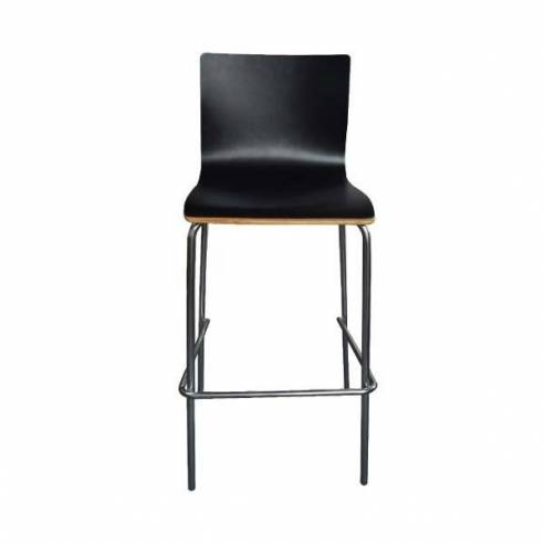 Taburete alto de bar Turin - Asiento madera - Negro-Z052164689