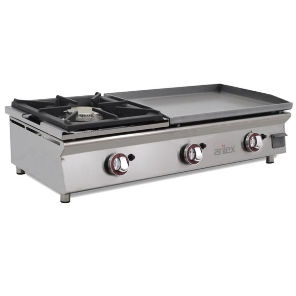 Arilex- Plancha a gas 60 cm en acero rectificado 15 mm + fogón 6 Kw ARILEX con medidas 100PGRFN
