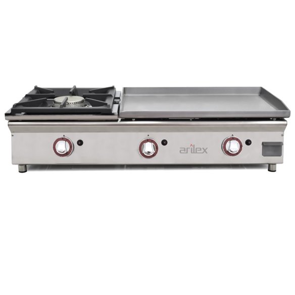 Arilex- Plancha a gas 60 cm en acero rectificado 15 mm + fogón 6 Kw ARILEX con medidas 100PGRFN