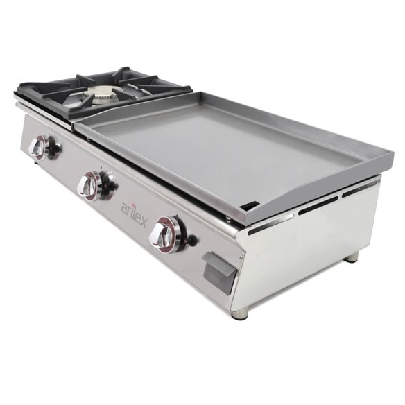 Arilex- Plancha a gas 60 cm en acero 15 mm con baño cromo duro + fogón 6 Kw ARILEX 100PGCFN