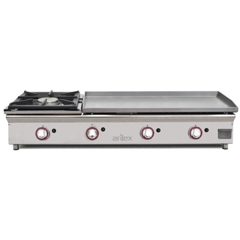 Plancha a gas 80 cm en acero rectificado 15 mm + fogón 6 Kw ARILEX con medidas 120PGRFN-Z085120PGRFN