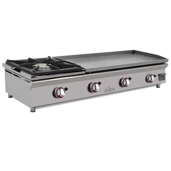Arilex- Plancha a gas 80 cm en acero rectificado 15 mm + fogón 6 Kw ARILEX con medidas 120PGRFN