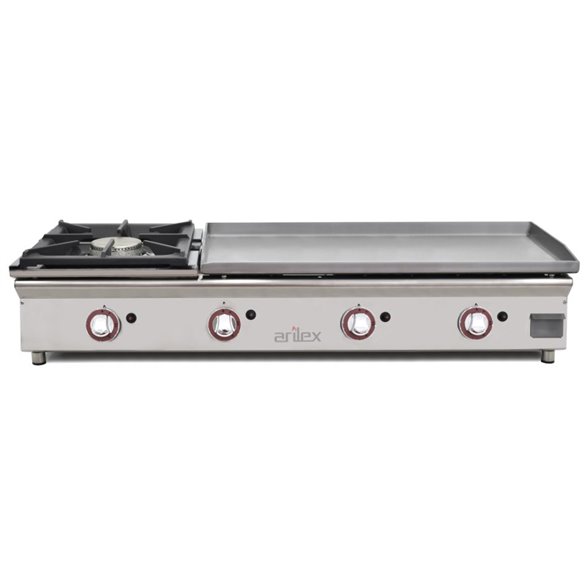 Arilex- Plancha a gas 80 cm en acero laminado 6 mm + fogón 6 Kw ARILEX con medidas 120PGLFN