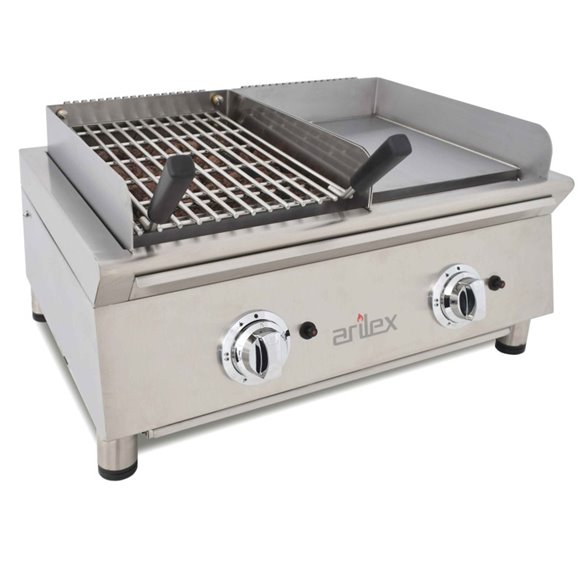 Arilex- Frytops a gas 35 cm acero rectificado de 15 mm + Barbacoa a gas 35 cm Línea 600 70FRYGRBN