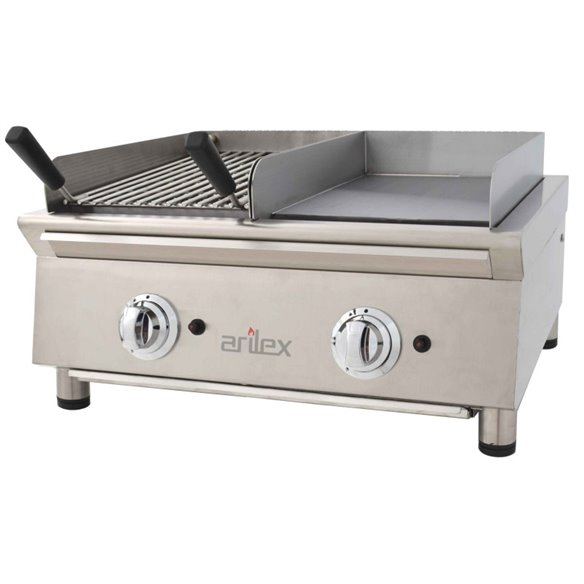 Arilex- Frytops a gas 35 cm acero rectificado de 15 mm + Barbacoa a gas 35 cm Línea 600 70FRYGRBN