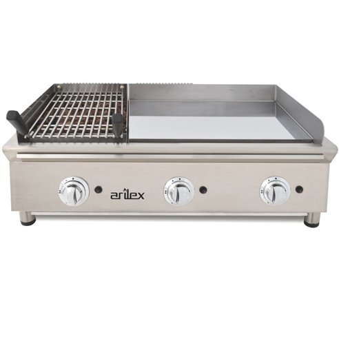 Arilex- Frytops a gas 65 cm acero de 15 mm cromo duro + Barbacoa a gas 35 cm Línea 600 100FRYGCBN