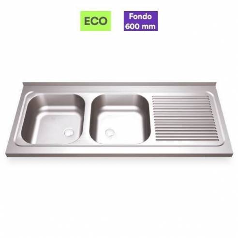 Distform- Fregadero industrial acero inox 2 senos con escurridor - Fondo 60 cm
