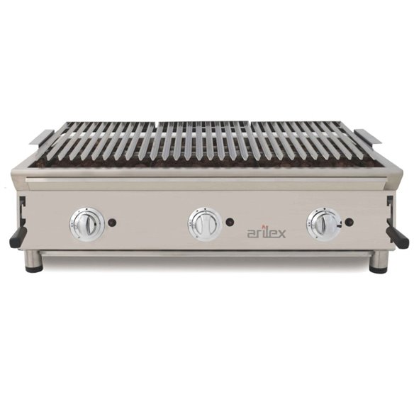 Barbacoa A Gas 40 Cm Piedra Volcánica ARILEX Con Parrilla Pavonada Regulable En 3 Alturas 40BAR