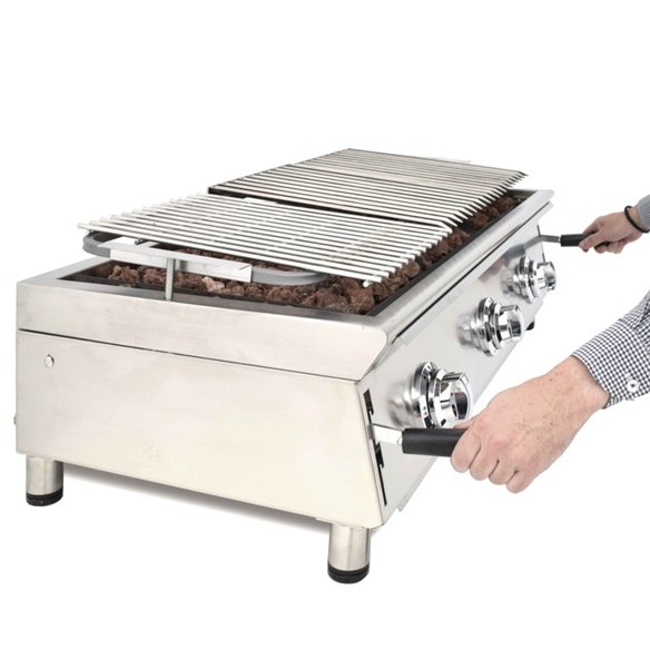 Barbacoa A Gas 40 Cm Piedra Volcánica ARILEX Con Parrilla Pavonada Regulable En 3 Alturas 40BAR