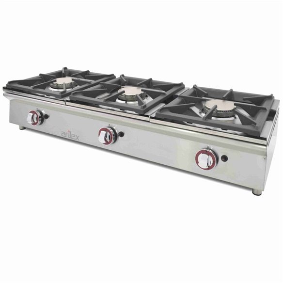 Cocina a gas sobremostrador ARILEX de 3 fuegos de 5,8 + 5,8 + 5,8 Kw 120CGN-Z085120CGN