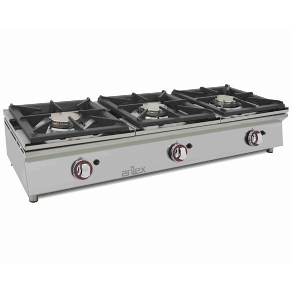 Cocina a gas sobremostrador ARILEX de 3 fuegos de 5,8 + 5,8 + 5,8 Kw 120CGN-Z085120CGN