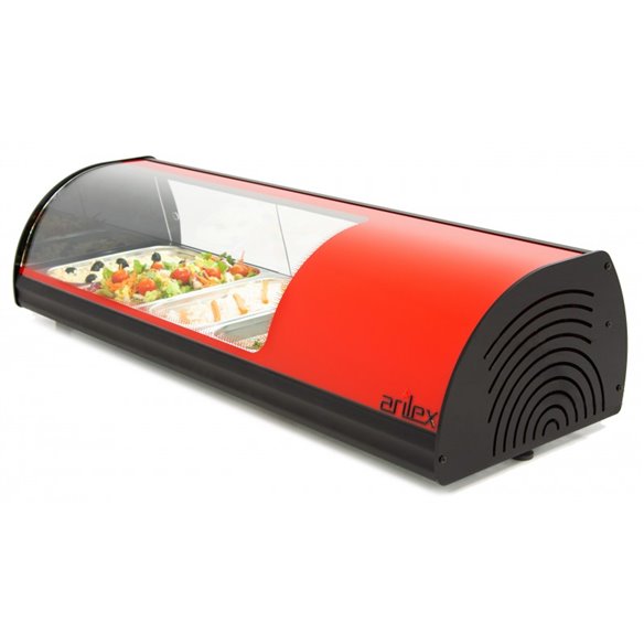 Vitrina refrigerada de tapas ARILEX PLACA LISA capacidad 4-GN1/3 color rojo 4VTL-RO