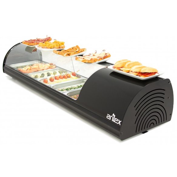 Vitrina refrigerada de tapas ARILEX PLACA LISA capacidad 6-GN1/3 color negro 6VTL-NE