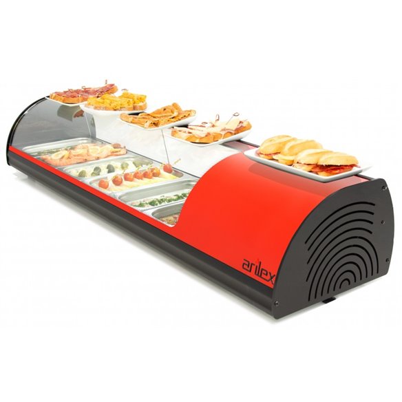 Vitrina refrigerada de tapas ARILEX PLACA LISA capacidad 6-GN1/3 color rojo 6VTL-RO