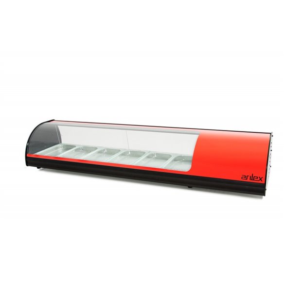 Vitrina refrigerada de tapas ARILEX PLACA LISA capacidad 6-GN1/3 color rojo 6VTL-RO