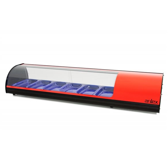 Vitrina refrigerada de tapas ARILEX PLACA LISA capacidad 6-GN1/3 color rojo 6VTL-RO