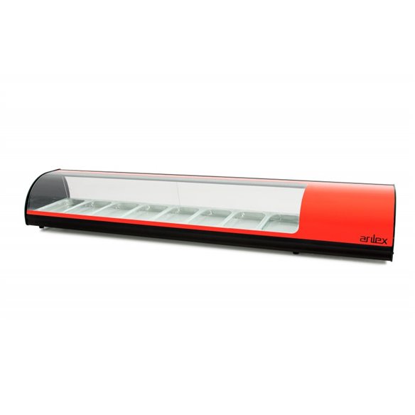 Vitrina refrigerada de tapas ARILEX PLACA LISA capacidad 8-GN1/3 color rojo 8VTL-RO