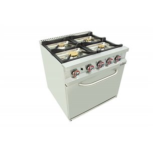 Cocina a gas 4 fuegos con piloto de 2x7,5 +2x5,5 kW con horno GN2/1 termostático de 7,5Kw 80CG70H EASY 700-Z08580CG70H