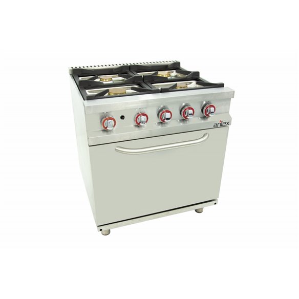 Cocina a gas 4 fuegos con piloto de 2x7,5 +2x5,5 kW con horno GN2/1 termostático de 7,5Kw 80CG70H EASY 700-Z08580CG70H