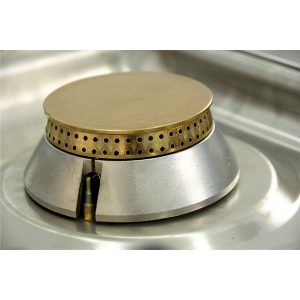 Arilex- Cocina a gas 4 fuegos con piloto de 2x7,5 +2x5,5 kW con horno GN2/1 termostático de 7,5Kw 80CG70H EASY 700
