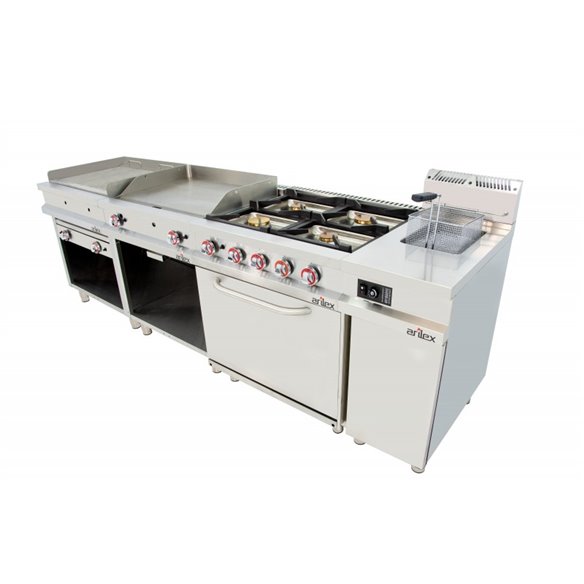 Cocina a gas 4 fuegos con piloto de 2x7,5 +2x5,5 kW con horno GN2/1 termostático de 7,5Kw 80CG70H EASY 700-Z08580CG70H