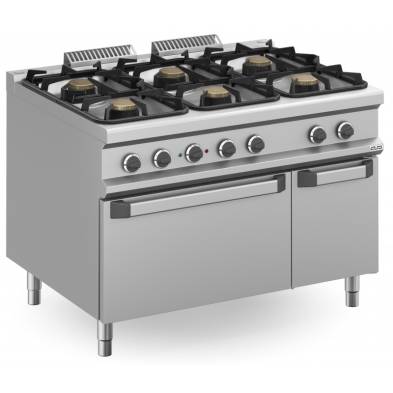 MBM- Cocina a gas 6 fuegos 3x7 + 3x11 Kw con Horno Eléctrico MFB912AFEXXL MAGISTRA PLUS 900