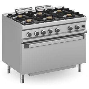 MBM- Cocina a gas 6 fuegos 6x5,5 Kw con Horno EXTRA GRANDE a Gas MFB711FGMXS MAGISTRA PLUS 700