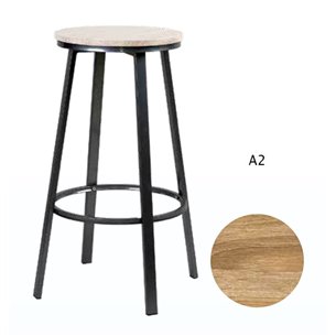 Hobeto- Taburete de bar Titán Estructura negra Asiento Roble Claro A2