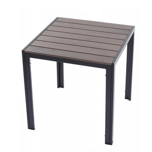 Hobeto- Mesa terraza bar 70x70 cm aluminio negro y lamas de Polywood Color Nogal Oscuro HOBETO FORIS
