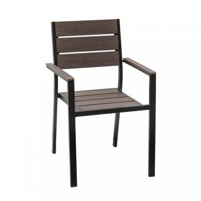 Hobeto- Silla terraza bar aluminio negro y lamas de Polywood Color Nogal Oscuro HOBETO FORIS