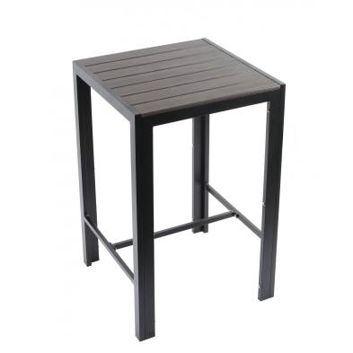 Hobeto- Mesa alta terraza bar 70x70 cm aluminio negro y lamas de Polywood Color Nogal Oscuro HOBETO FORIS