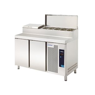 Edenox- Mesa Refrigerada para Preparación de Ensaladas y Pizzas 2 Puertas 7 Cubetas Serie GN 1/1 MPGE2-135-I HC GN1/4 Edenox