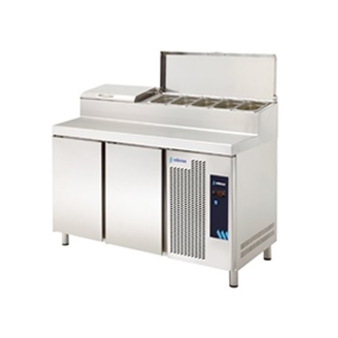 Edenox- Mesa Refrigerada para Preparación de Ensaladas y Pizzas 2 Puertas 7 Cubetas Serie GN 1/1 MPGE2-135-I HC GN1/4 Edenox