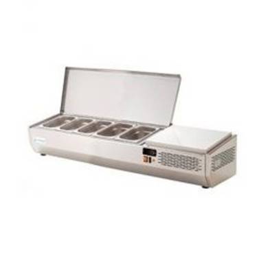 Vitrina Expositora de Ingredientes para Ensaladas y Pizzas con Tapa de Acero Inoxidable 8 Cubetas Gn 1/4 EIT-180 HC Edenox