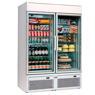 Armario Expositor Mixto de Congelación y Refrigeración 730 Litros 2 Puerta de Cristal 1340x825x1960h mm V 100 TN-BT Eurofred