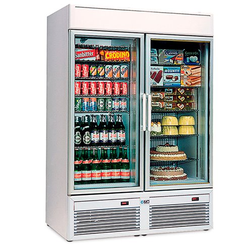 Armario Expositor Mixto de Congelación y Refrigeración 730 Litros 2 Puerta de Cristal 1340x825x1960h mm V 100 TN-BT Eurofred