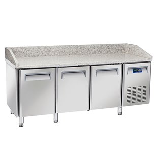 EUROFRED- Mesa Refrigerada para Pizza con Encimera de Granito Serie QZ 3 Puertas Opacas QZ 30 Eurofred