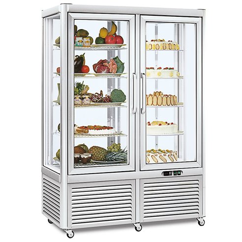 Armario Expositor Refrigerado  Especial Pastelería 800 Litros 4 Caras 2 Puerta de Cristal 1270X690X1820h mm Prisma 800 R-G TN Eu