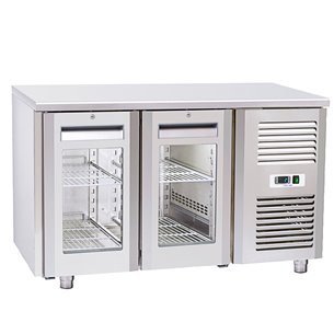 Mesa Refrigerada Serie GN 1/1 Sin Peto 2 Puertas de Cristal 4 Estantes 260 Litros QRG 2100 Eurofred