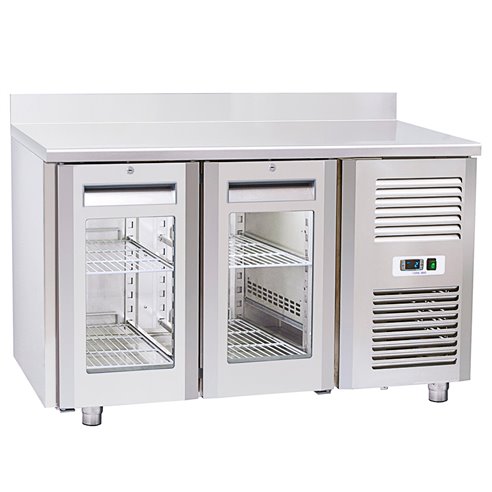 Mesa Refrigerada Serie GN 1/1 2 Puertas de Cristal 4 Estantes 260 Litros QRG 2200 Eurofred