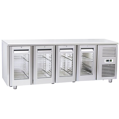 Mesa Refrigerada Serie GN 1/1 Sin Peto 4 Puertas de Cristal 8 Estantes 570 Litros QRG 4100 Eurofred