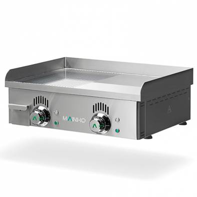 Mainho- Plancha Eléctrica Acero Rectificado Placa 1/2 Lisa 1/2 Ranurada Serie Novo-Snack 600x440x180h mm MAINHO NSREM-60N