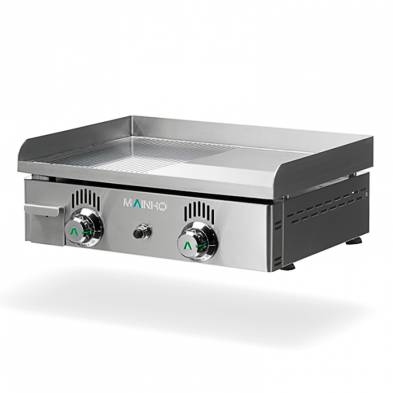 Mainho- Plancha a Gas Ranurada Cromo Duro Placa 1/2 Lisa 1/2 Ranurada Serie Novo-Crom 600x440x180h mm MAINHO NCR-60N