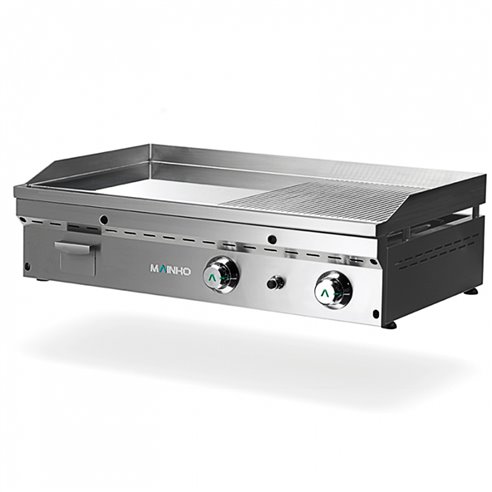 Fry-Top a Gas Cromo Duro Placa 1/2 Lisa 1/2 Ranurada Serie Full-Crom 905x560x225h mm MAINHO FCR-90 